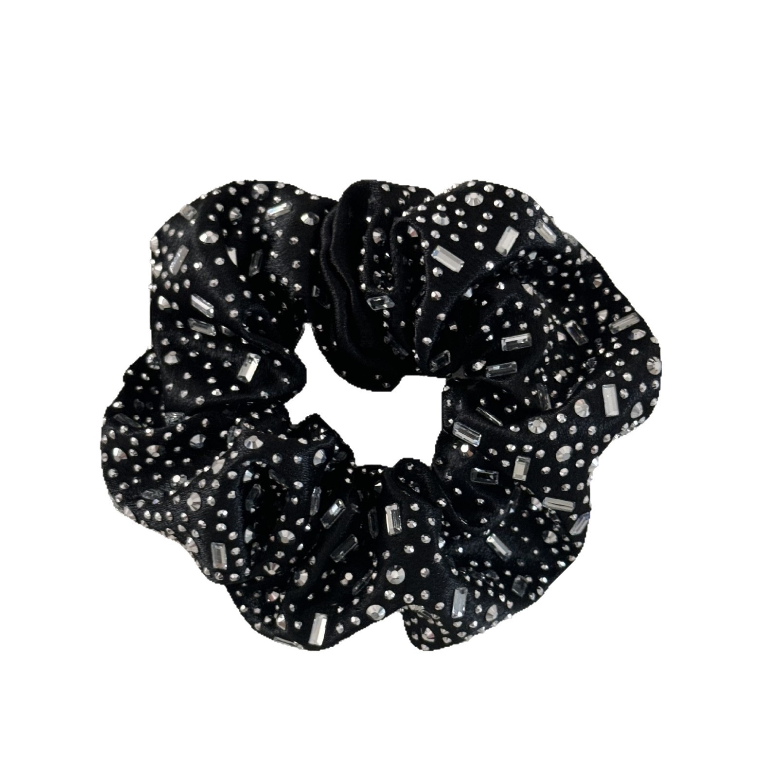 Women's Sweet Rhinestone Satin Summer Hair Tie Irregular Black
