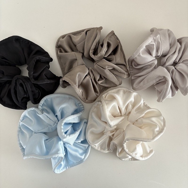 Women's Elegant Everyday Soft Satin Scrunchie Hair Tie Solid Black