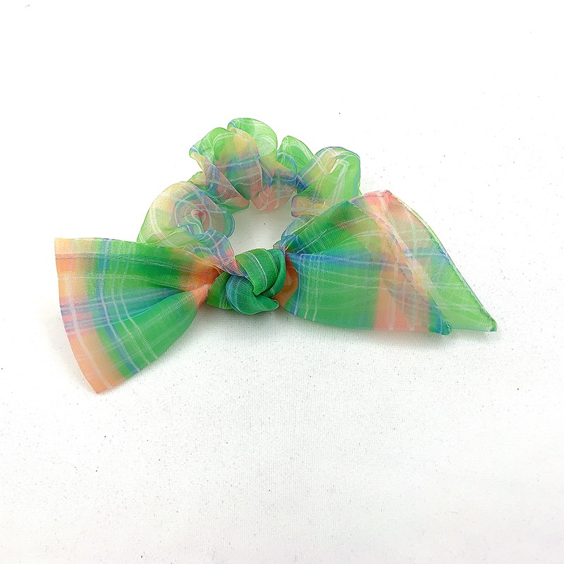 Women's Summer Organza Bowknot Hair Tie Scrunchie Rainbow Plaid