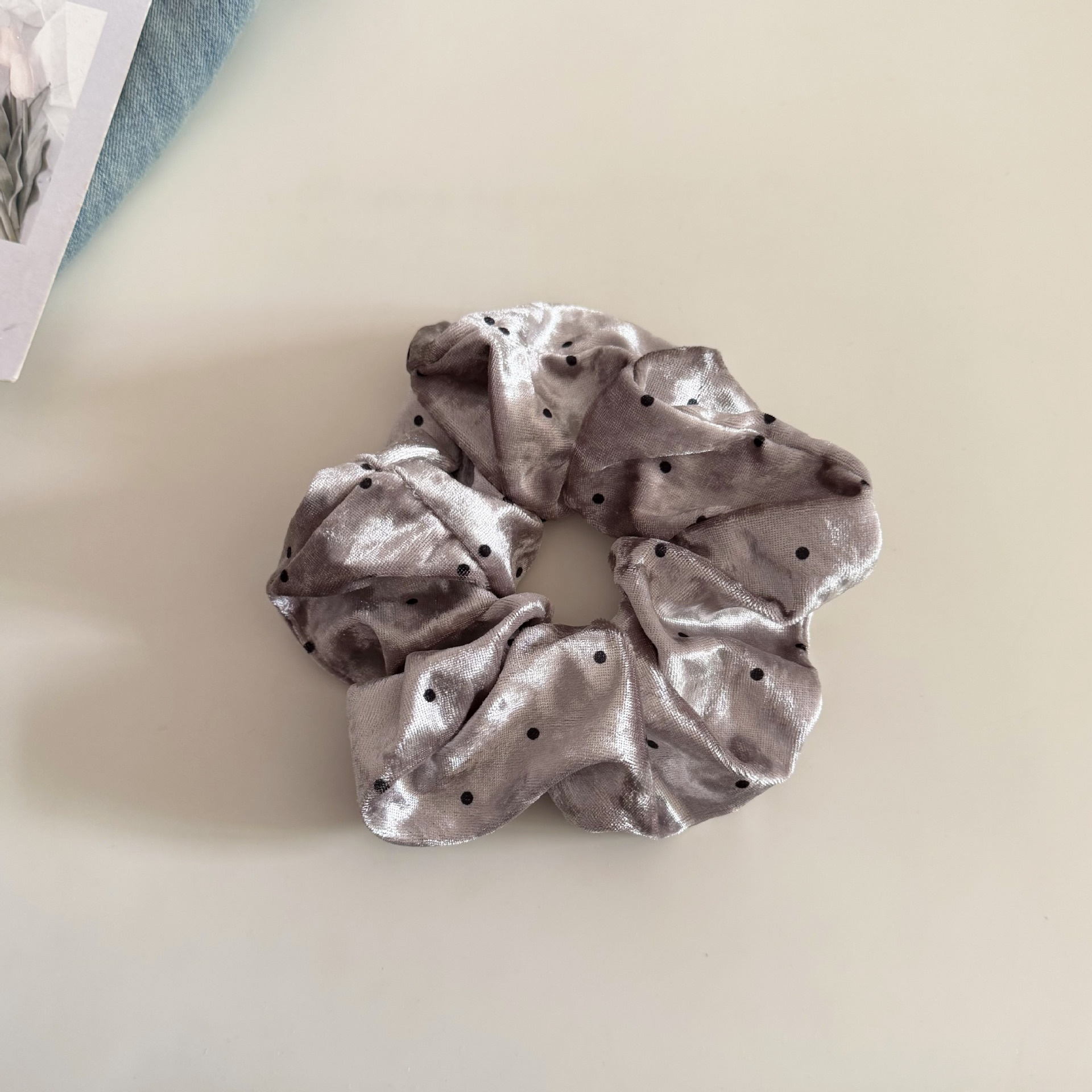 Women Velvet Polka Dot Ball Hair Tie Elastic Bun Rope Accessory