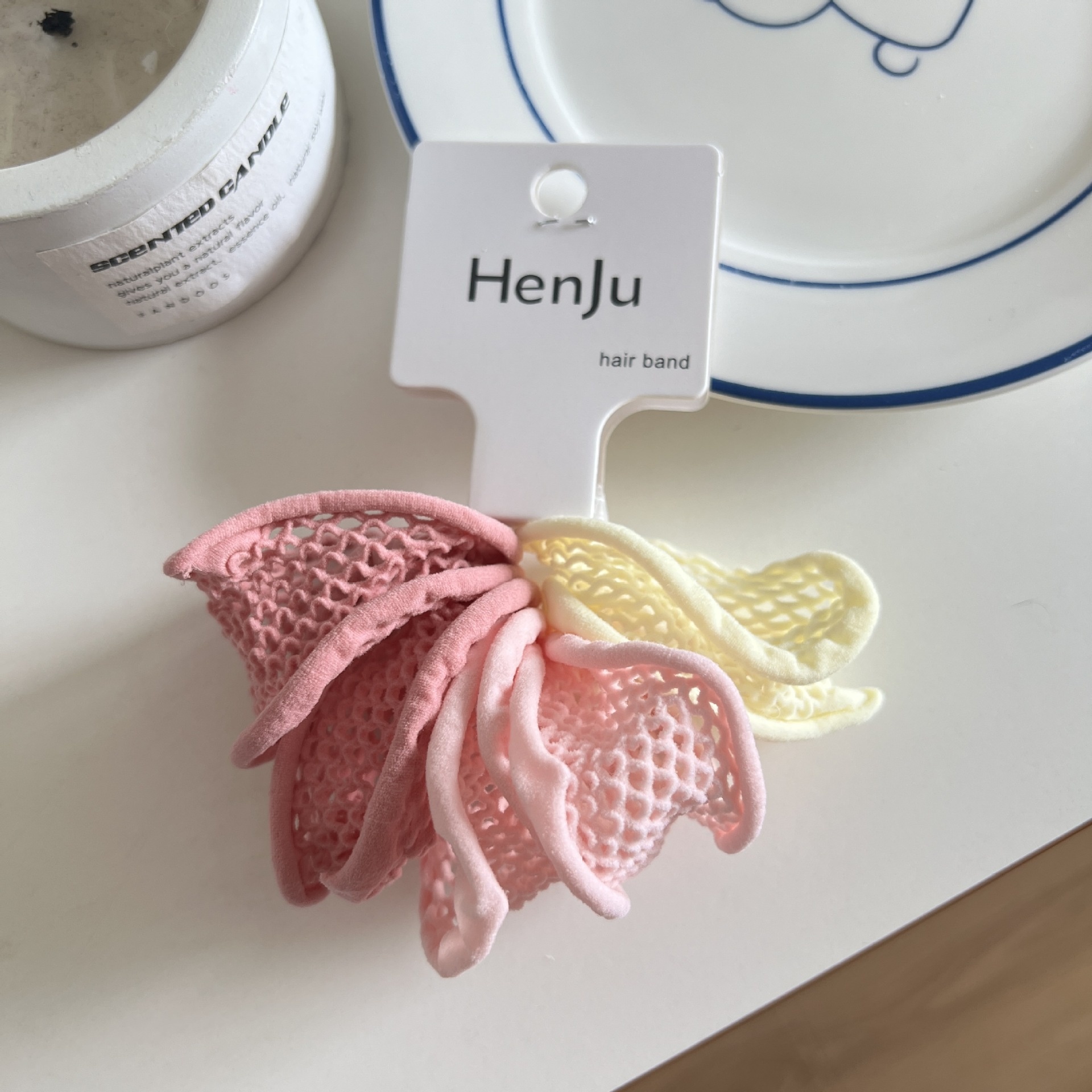 Women Damage-Free Cloth Wide Hair Ties Sweet Candy Color Geometric