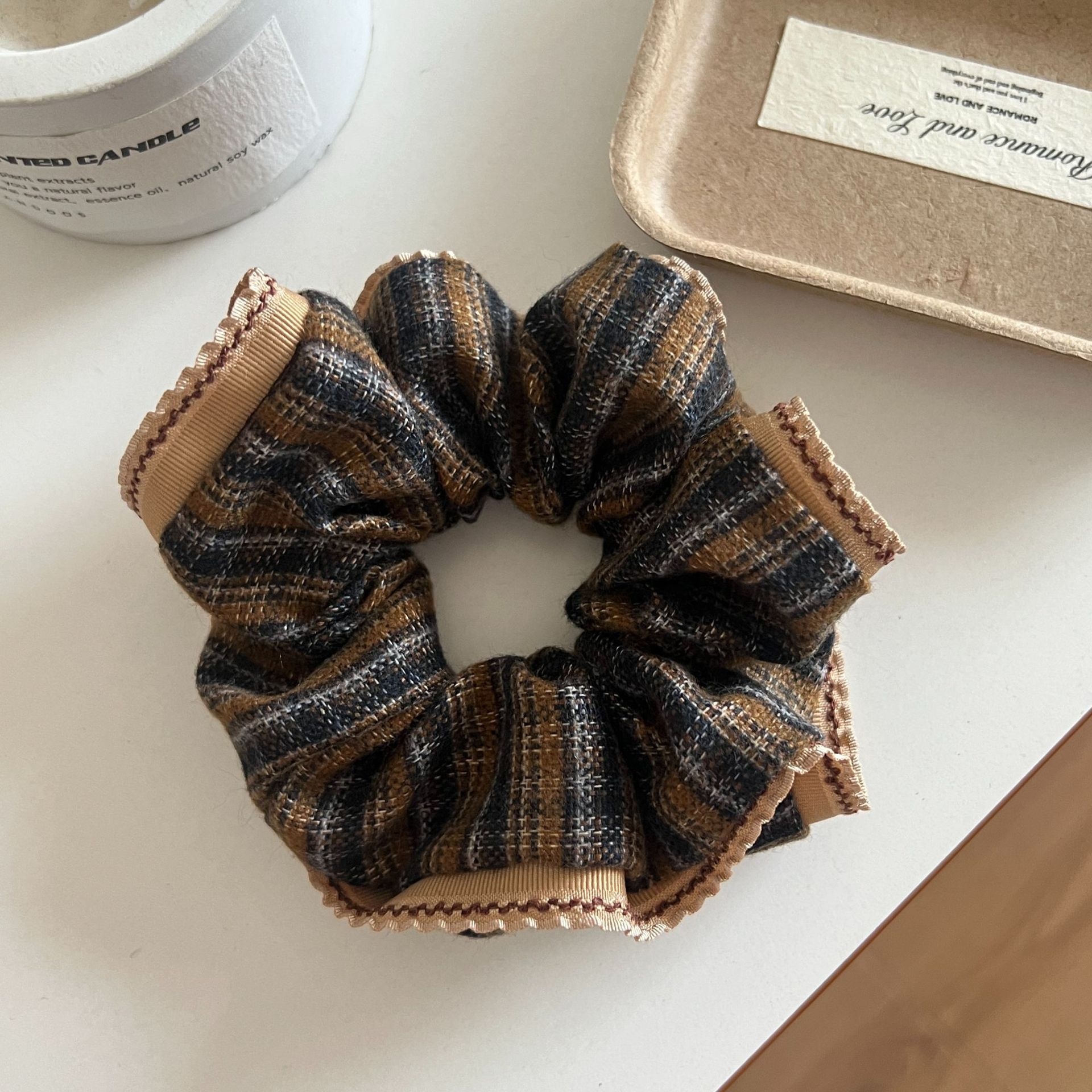 Women's Autumn Winter Cotton Large Bow Ponytail Hair Ties Plaid