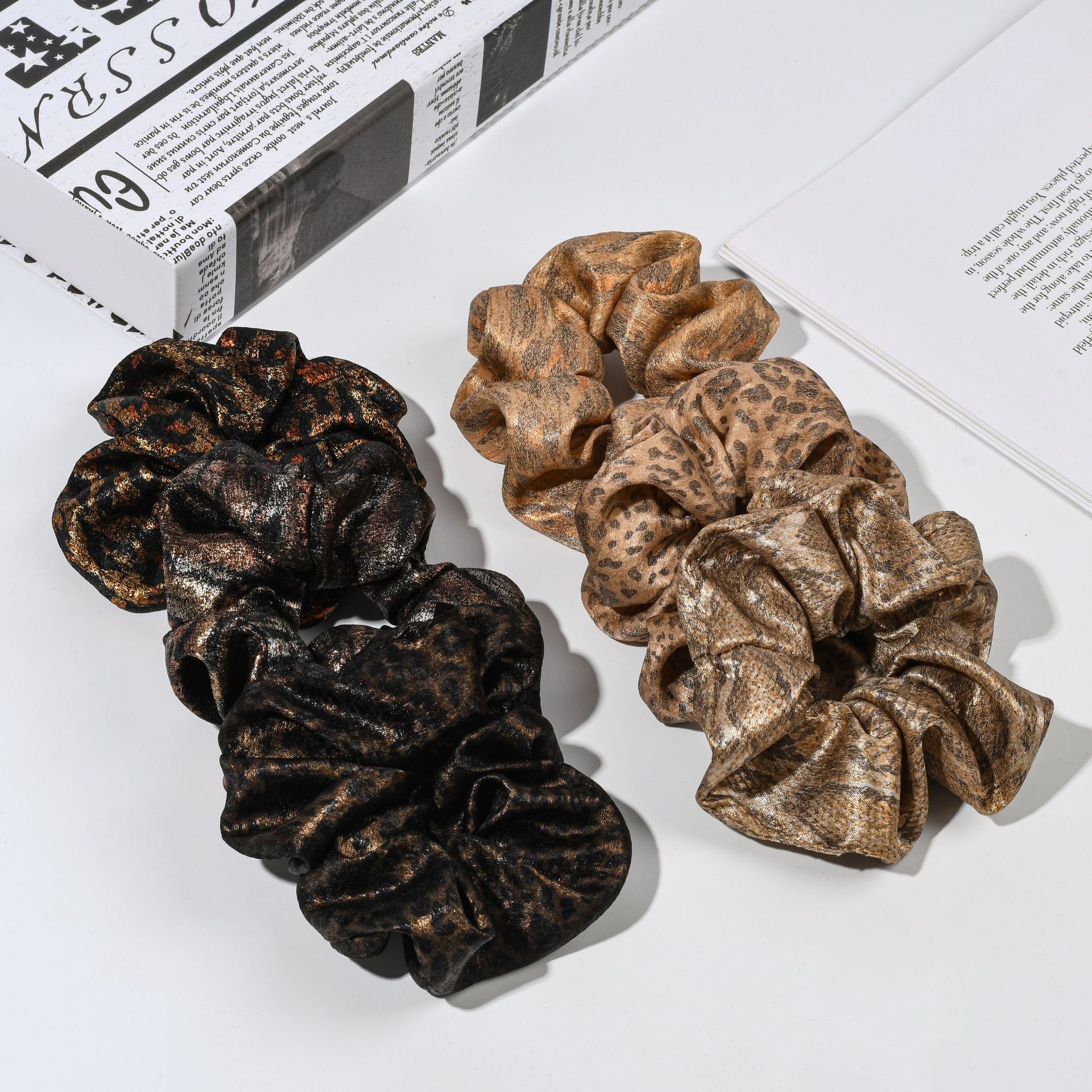 Women's Autumn Plaid Leopard Snake Print High Elasticity Cloth Hair Scrunchie