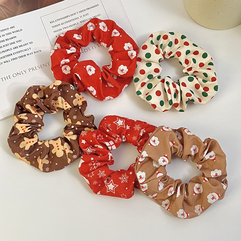 Women's Christmas Elastic Hair Scrunchies Handmade Santa Snowman Cloth Ties