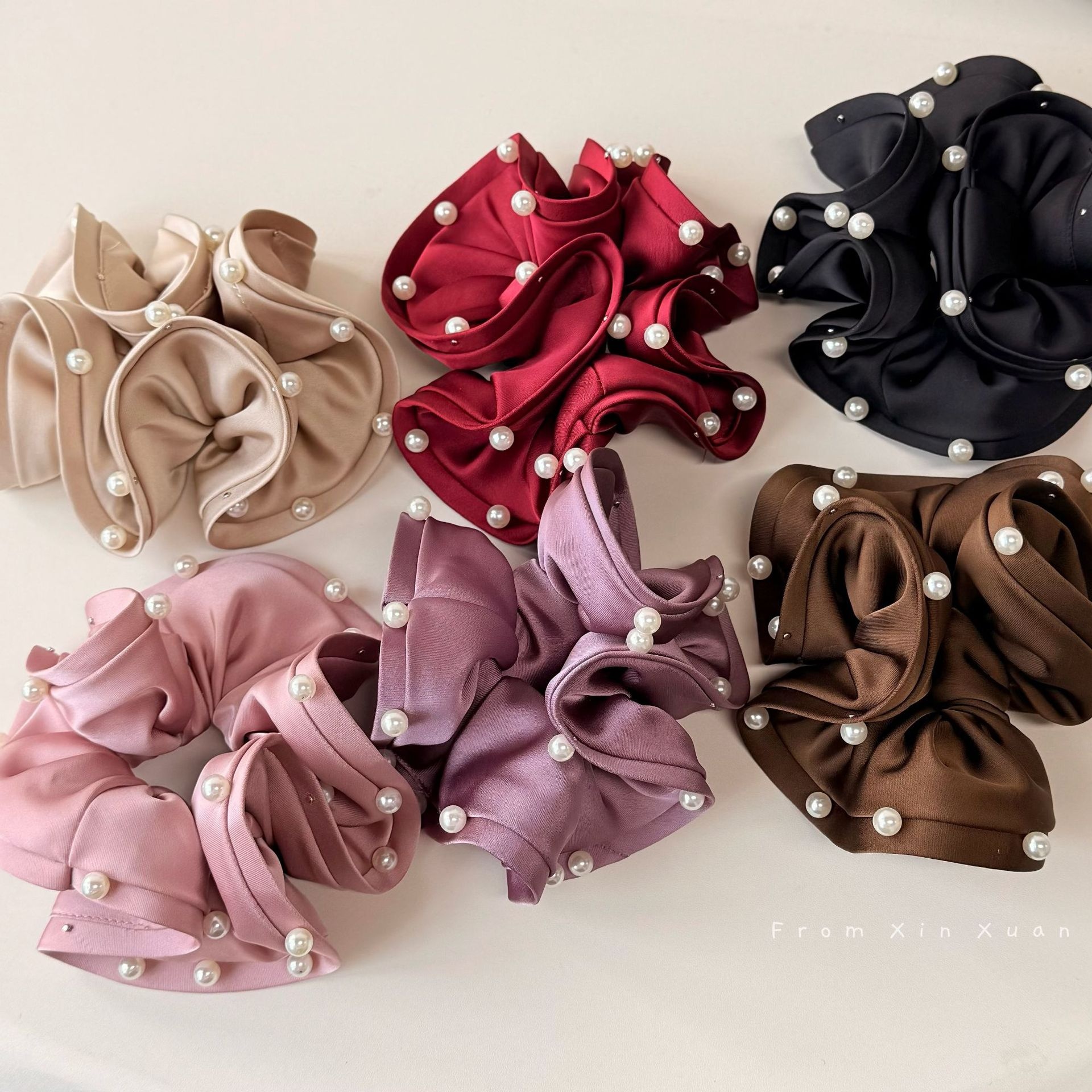 Women's Satin Pearl Hair Band For Autumn Winter Bun Styling Solid Color