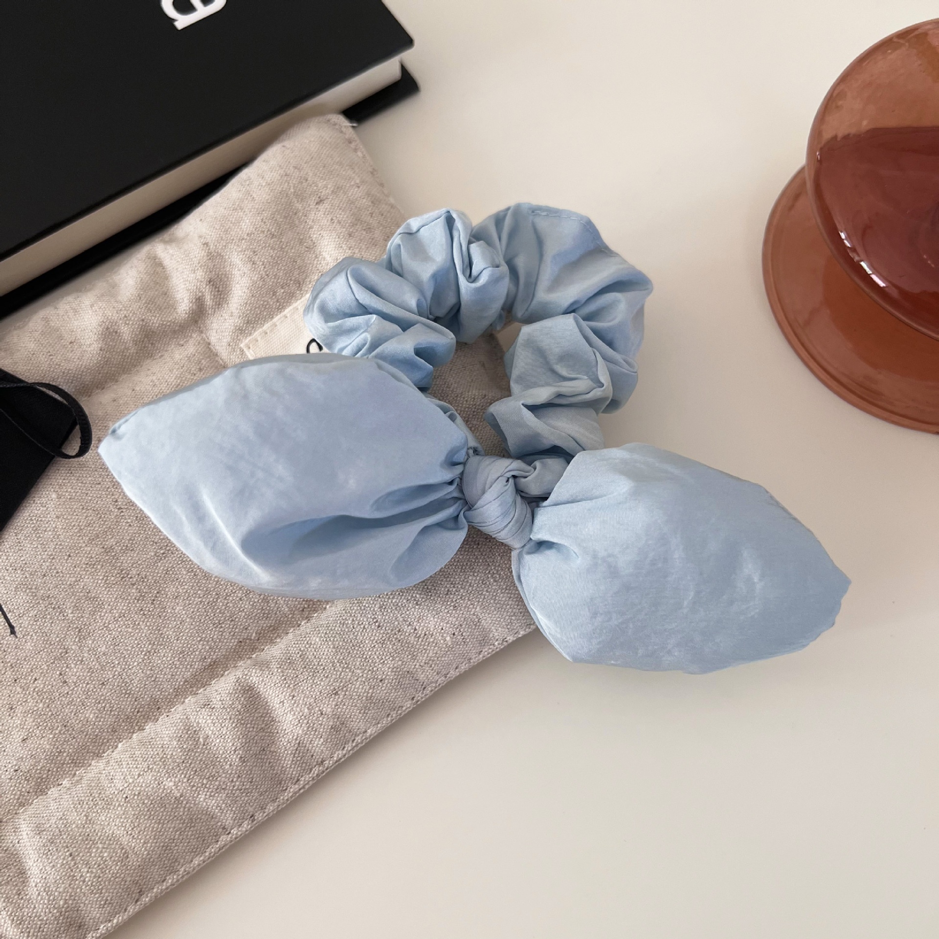 Women's Sweet Cloth High Ponytail Hair Band 3D Bow Solid Pink Blue