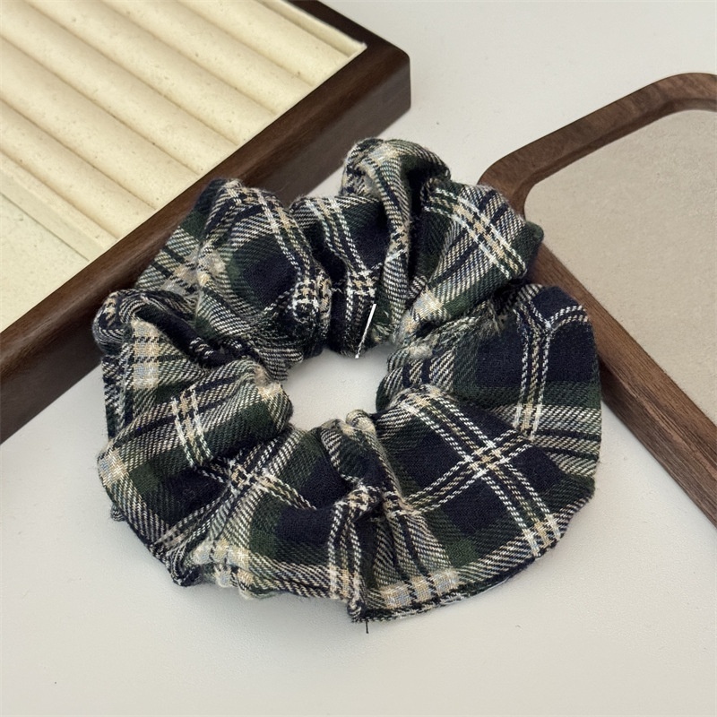 Women's Preppy Cloth Hair Scrunchie For All Seasons Checkered Plaid