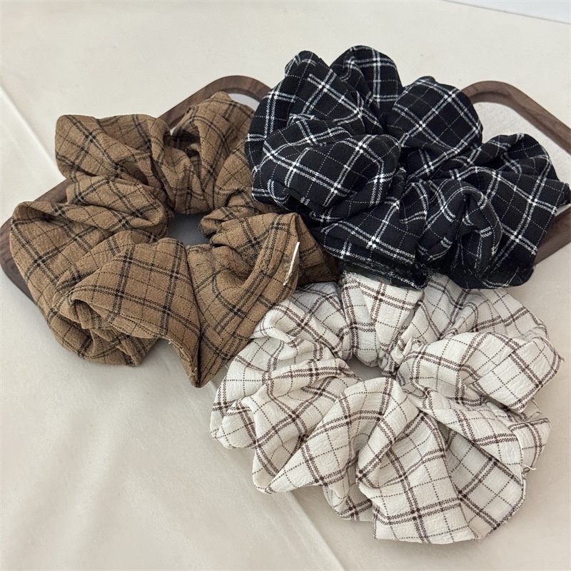 Women's Everyday Cloth Scrunchie Hair Tie Navy Blue Checkered Plaid
