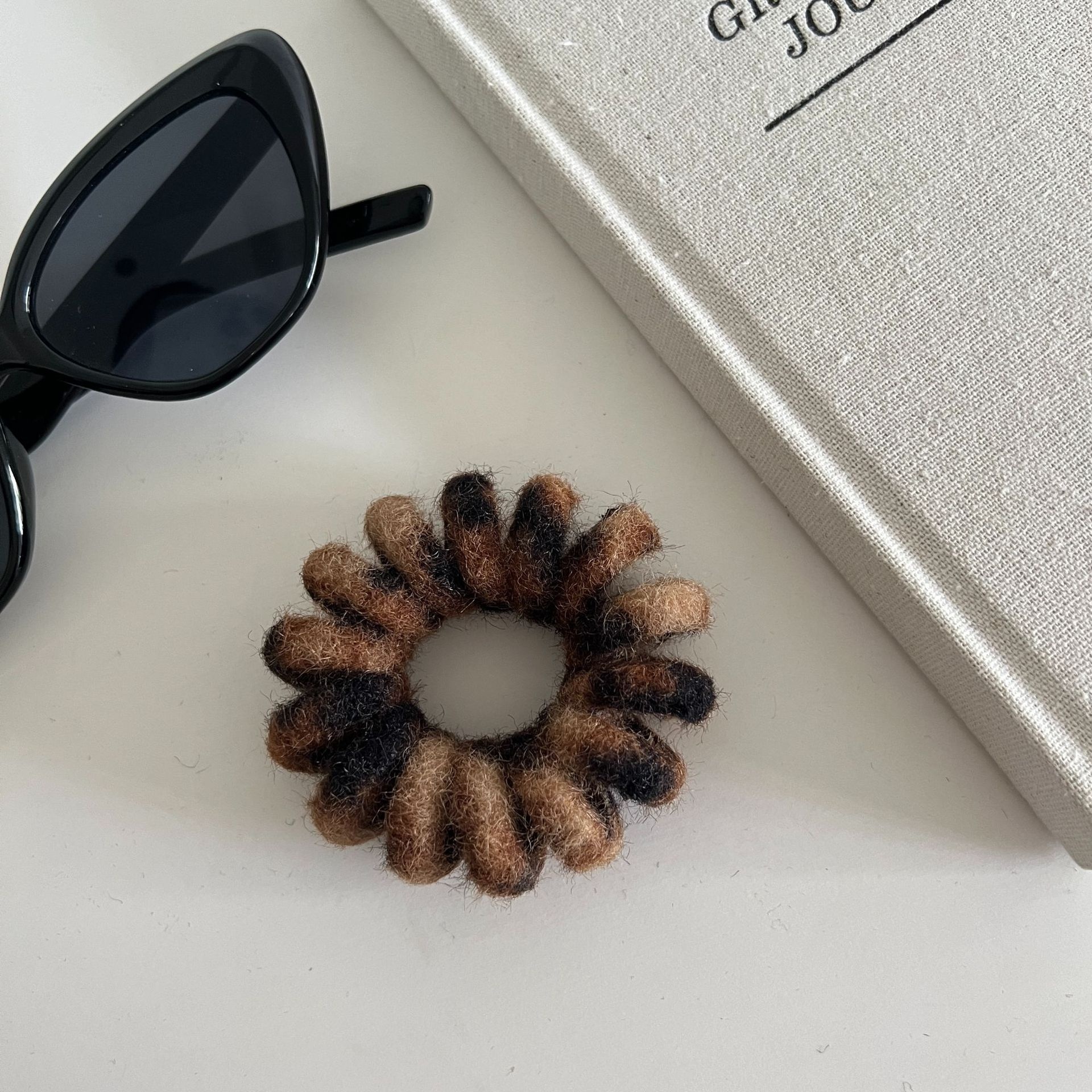 Women's Plush Leopard Telephone Cord Hair Tie Grey Autumn Winter Style