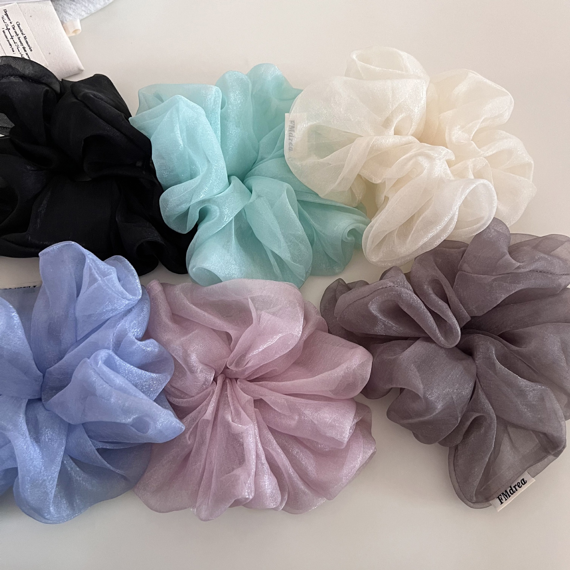 Women's Sheer Gauze Large Bow Hairband Low Bun Pearl Hair Tie Solid Color