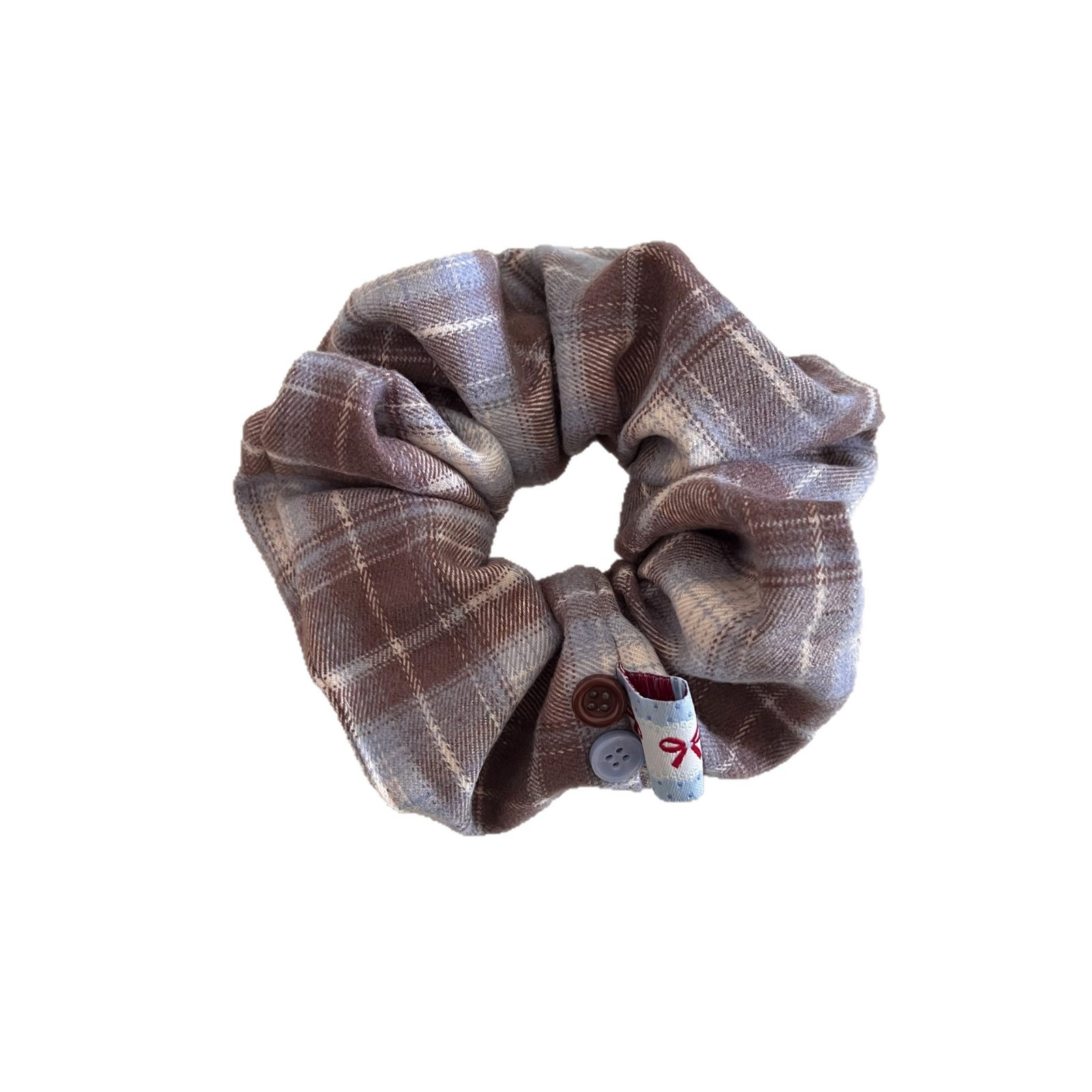 Women Cloth Bow Hair Scrunchies Coffee Plaid Checkered Autumn Winter