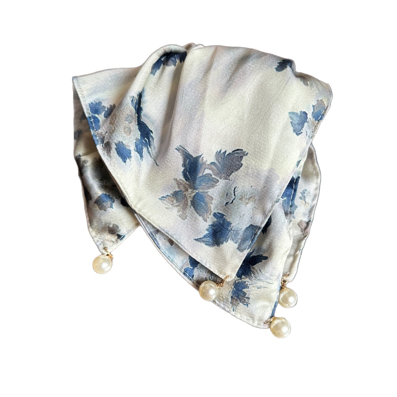 Women's Summer Cloth Hair Tie with Pearls French Tie Dye Ink Painting