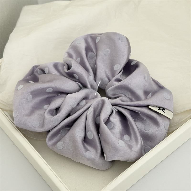 Women's Spring Flocking Satin Hair Tie Scrunchie Black Polka Dots