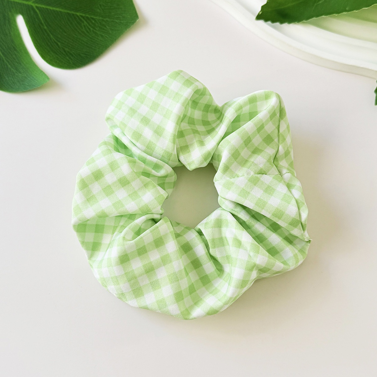 Women's Winter Cloth Hair Tie Cute Green Plaid Panda Pattern