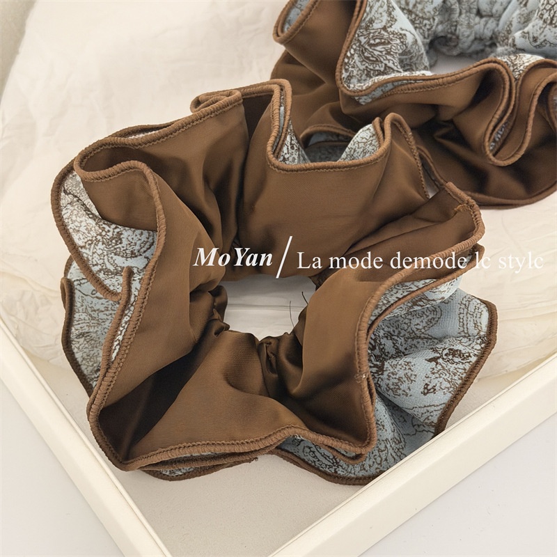 Women's Spring Summer Cloth Hair Tie Blue And Coffee Color Block