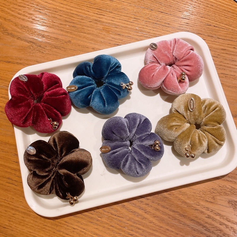 Women's Sweet Velvet Gold Leaf Hair Ties Elastic Fashionable Winter Headwear