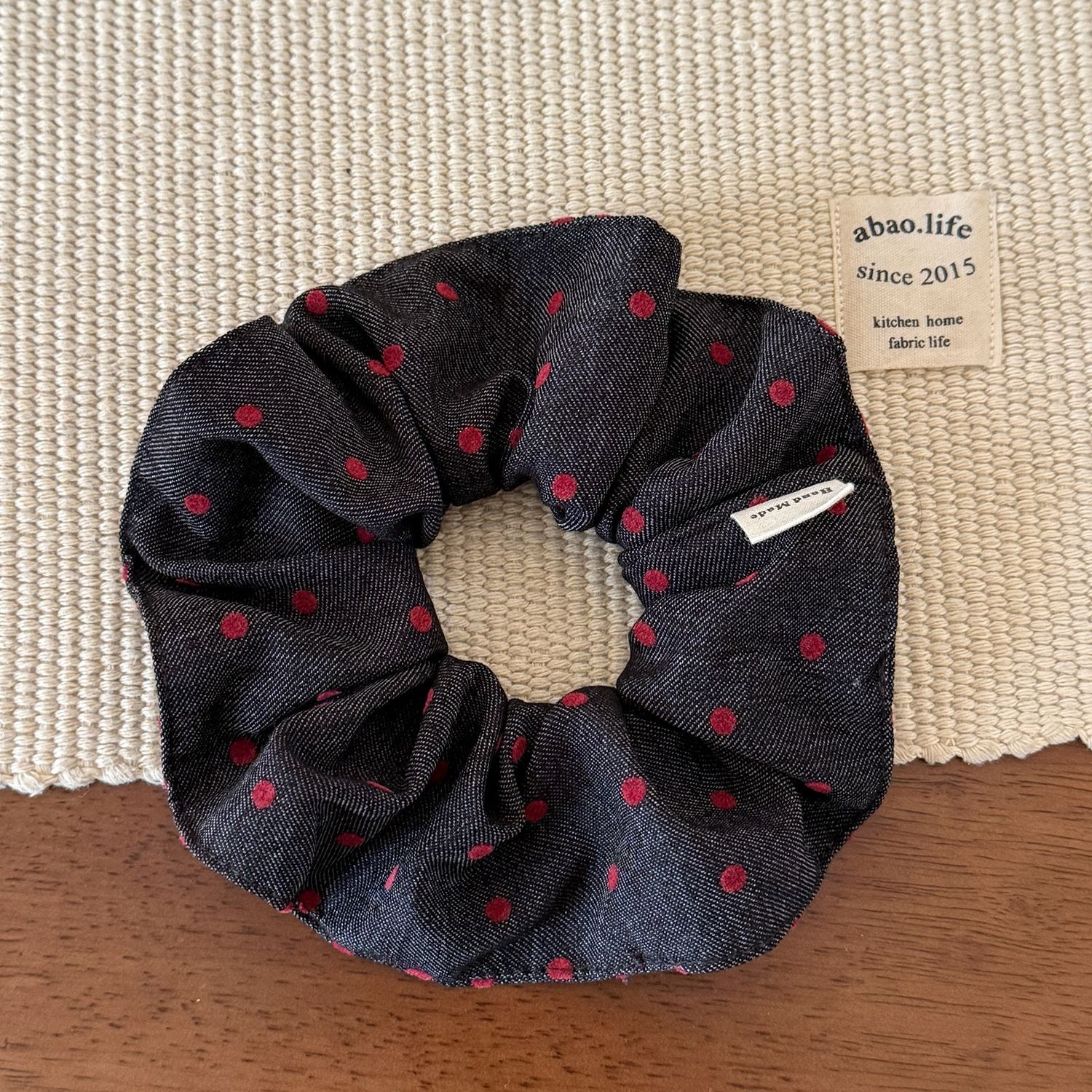 Women Large Denim Fabric Flower Tail Bun Hair Tie Multicolor Spot