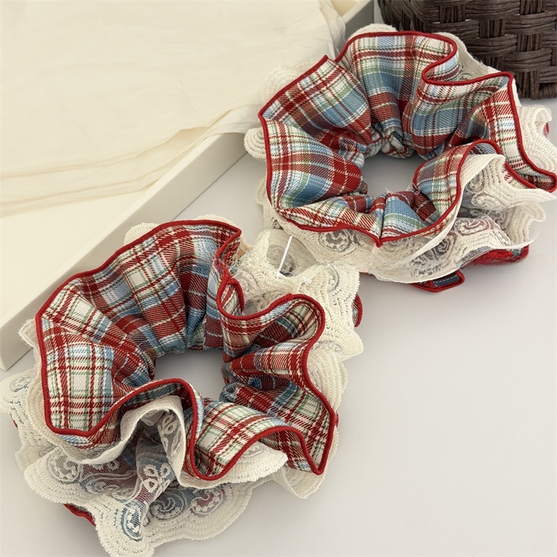Women's Everyday Fabric Hair Tie Scrunchie Plaid Lace Patchwork