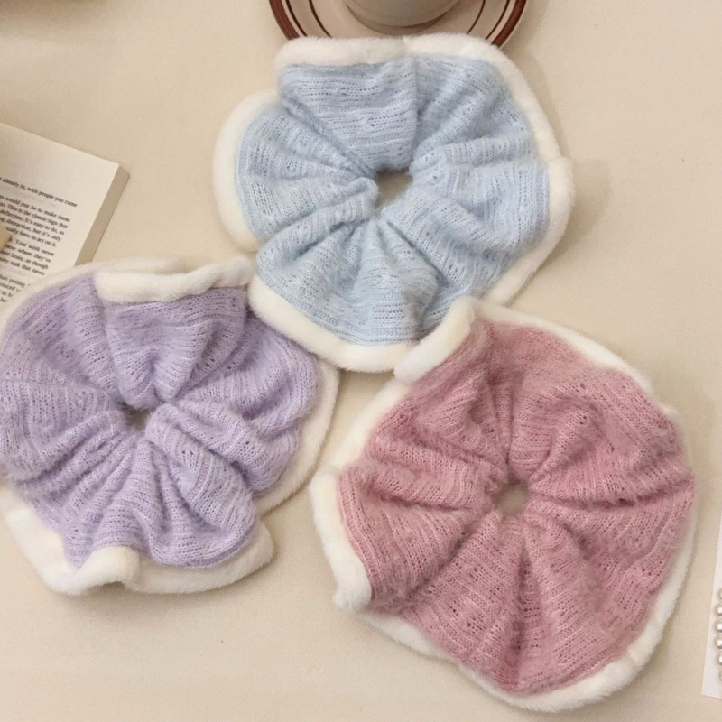 Women's Cozy Irregular Wool Yarn Hair Tie, Soft Autumn Winter Splicing Accessory