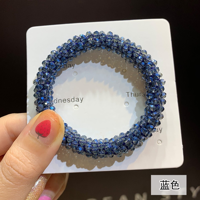 Women's Handmade Crystal Beaded Nylon Hair Ring Dual-Use Bracelet