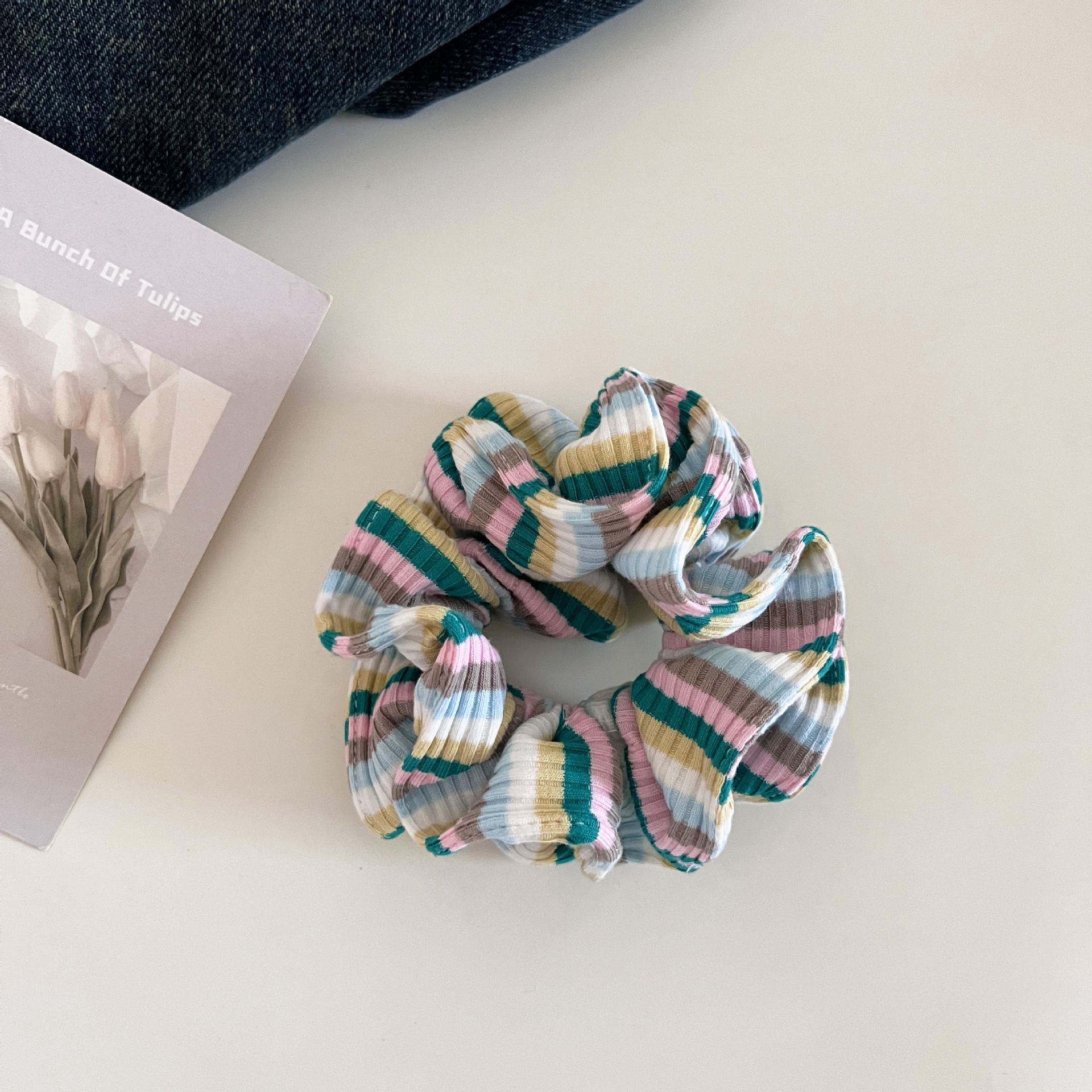 Women Dopamine Cloth Elastic Hair Tie For Buns Colorful Stripe