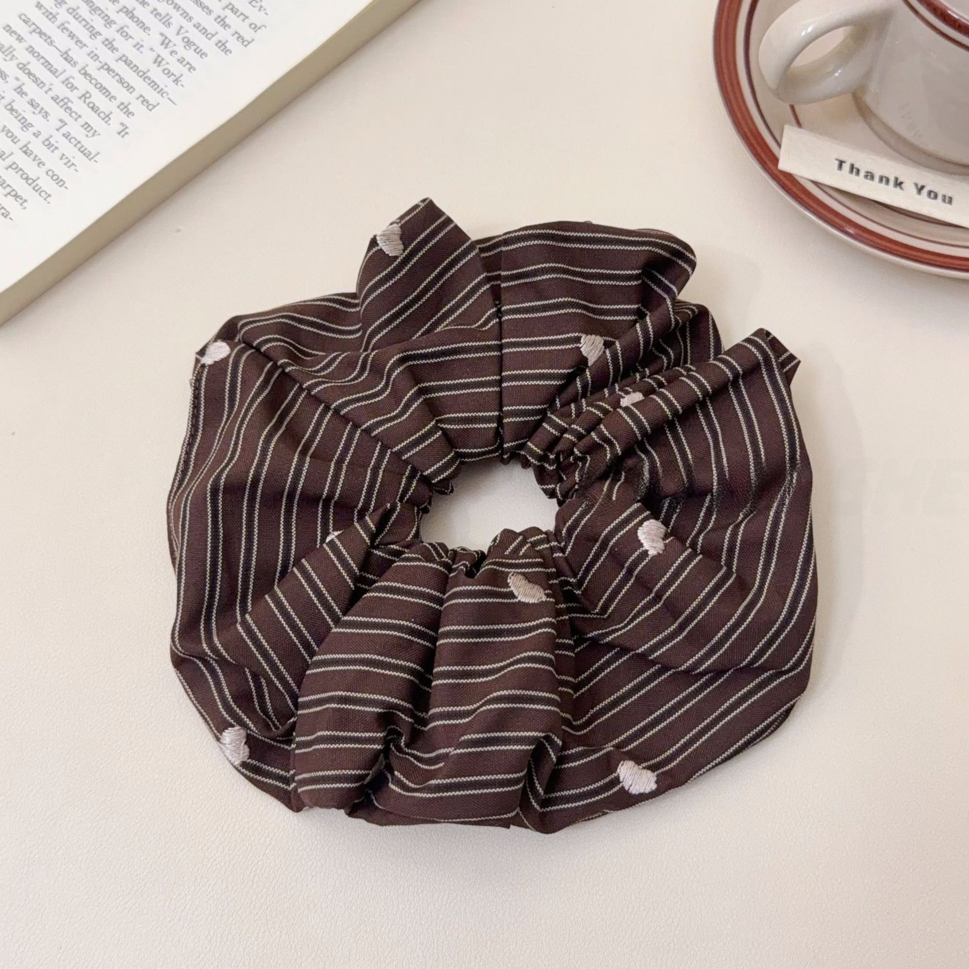 Women's Spring French Style Cloth Hair Tie Coffee Heart Pattern