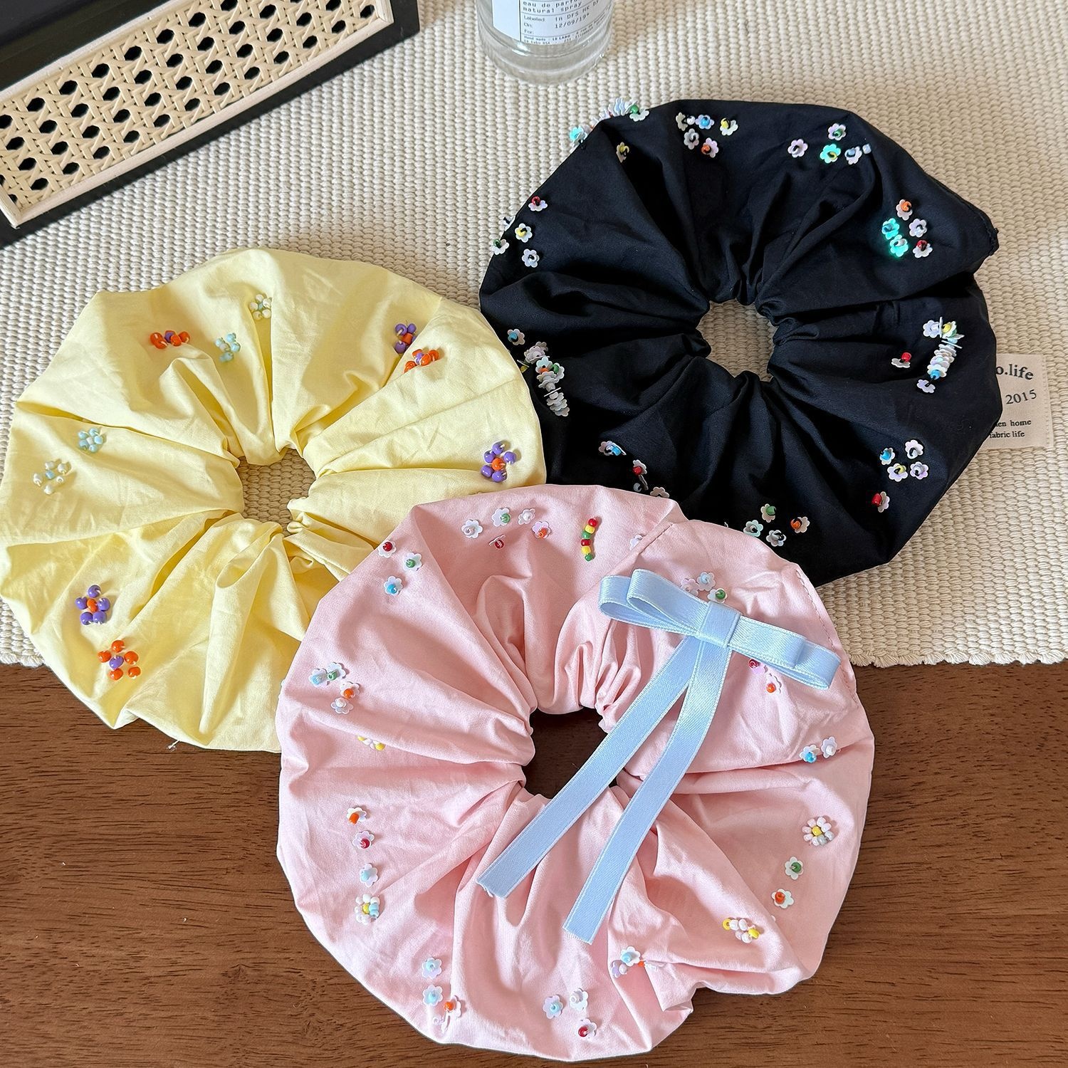 Women's Elastic Hair Tie Colorful Bean Beads Soft Forest Style Cloth Band