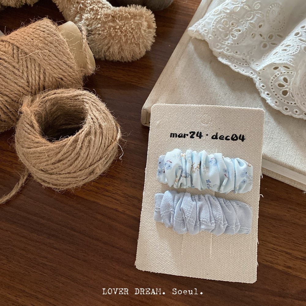 Women's Spring Cloth Bowknot Hair Tie in Navy Blue Ditsy Floral