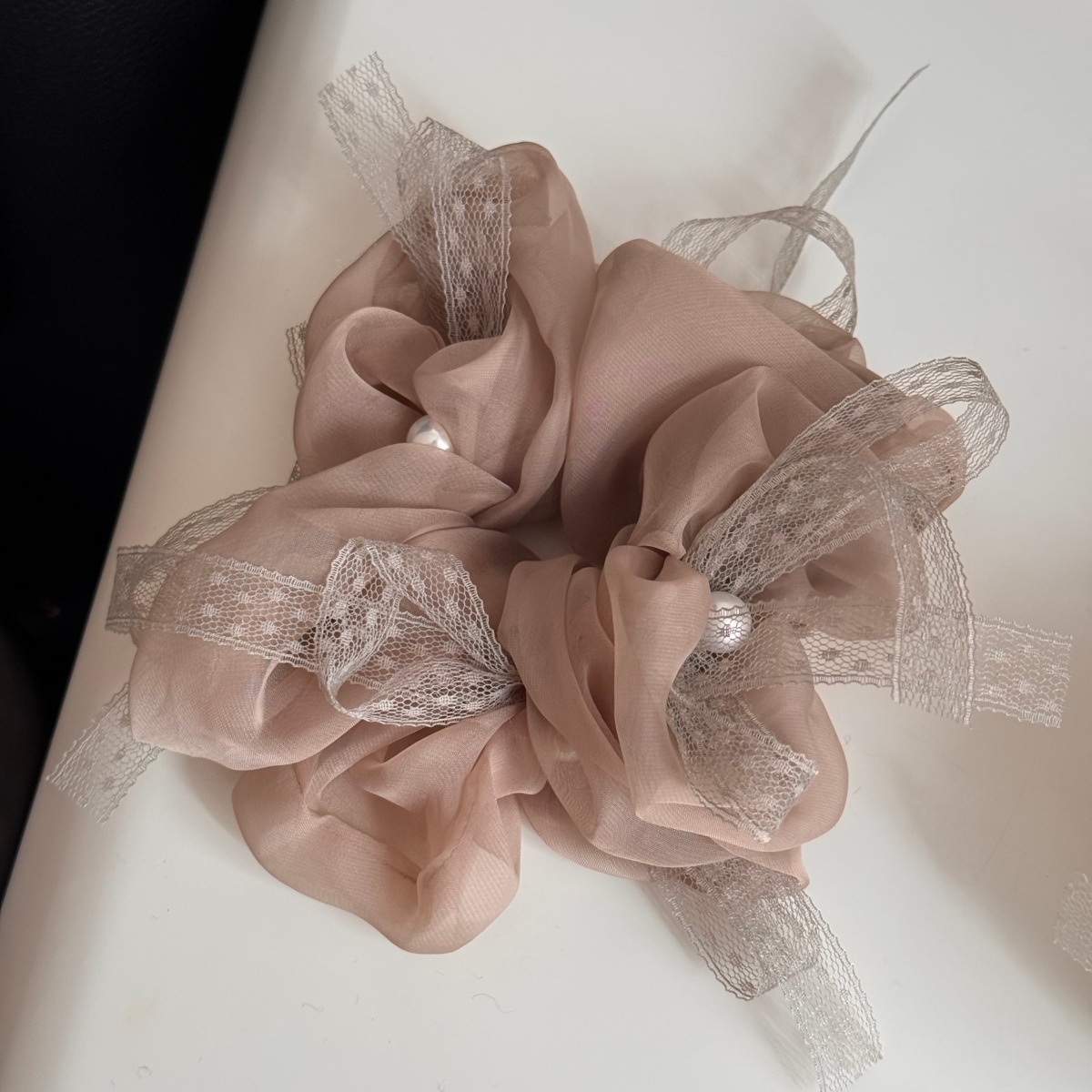 Women's Fairy Gauze Hair Tie For Spring Summer Beige Lace Bowknot