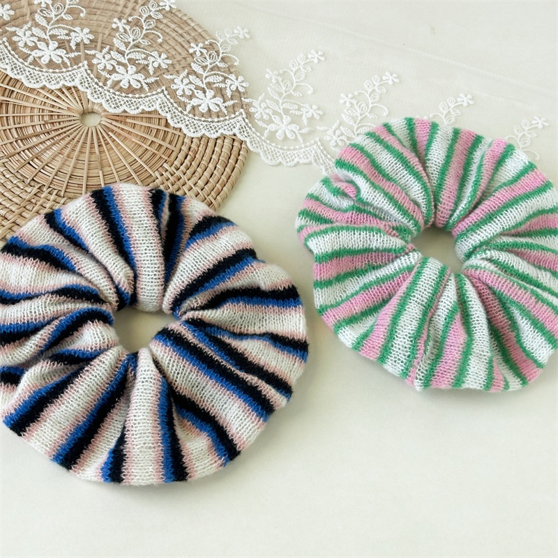 Women's Autumn Winter Knitted Hair Scrunchies Color Block Striped