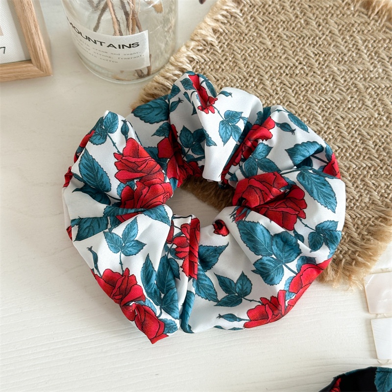 Women's Summer Holiday Updo Hair Scrunchie French Rose Floral Print