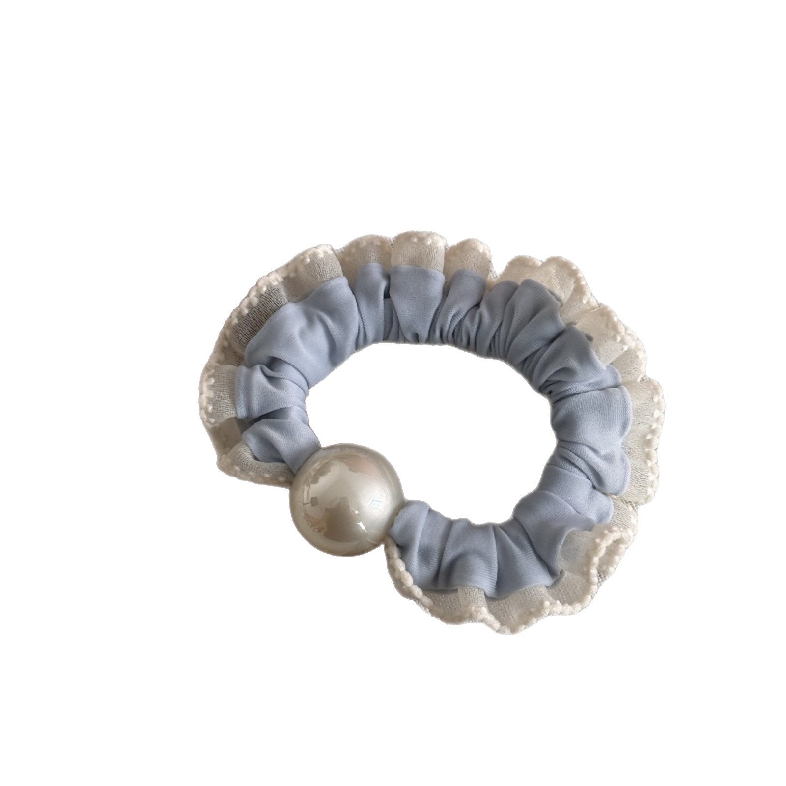 Women's Spring Satin Artificial Pearl Hair Tie Rubber Band Blue