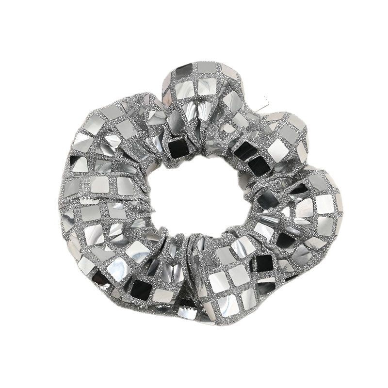 Women's High-End Fabric Scrunchies Ponytail Holder Hair Bands Silver