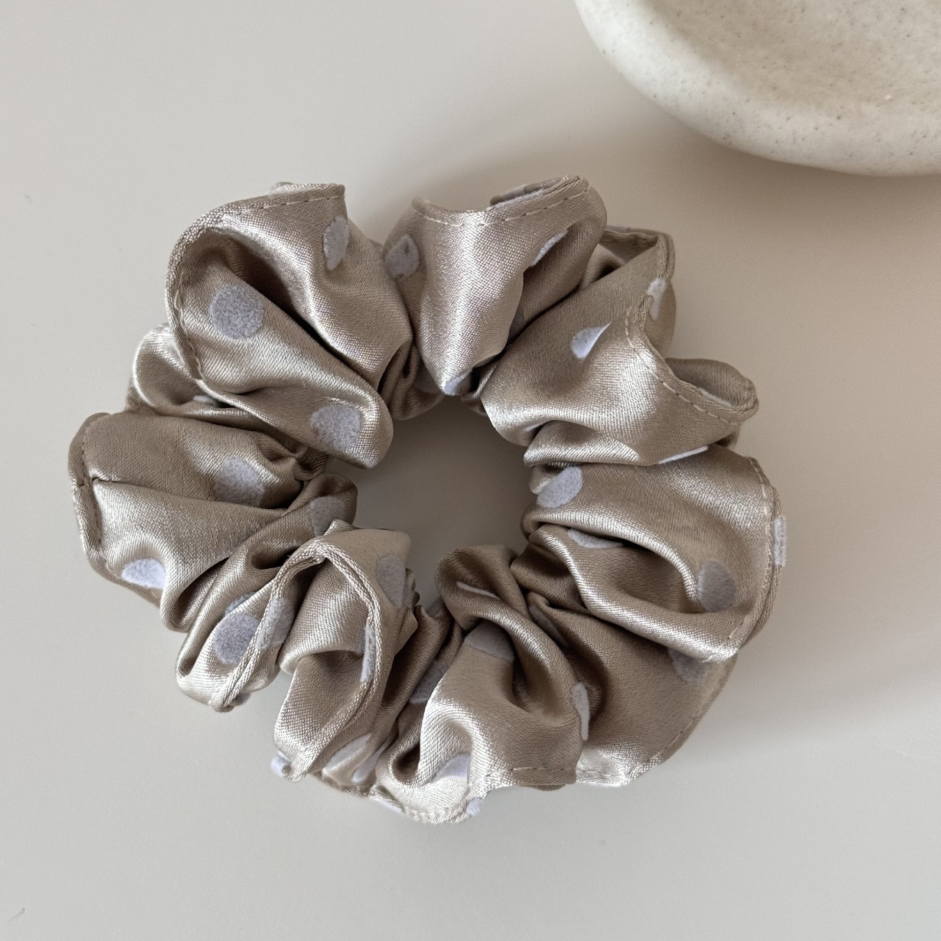 Women's Spring Satin Hair Tie Pink Polka Dots