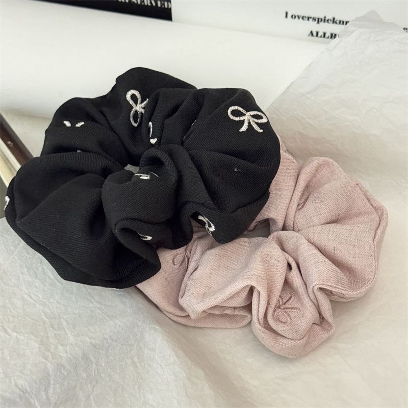 Women's Autumn Retro Cloth Bowknot Hair Tie Black Embroidery