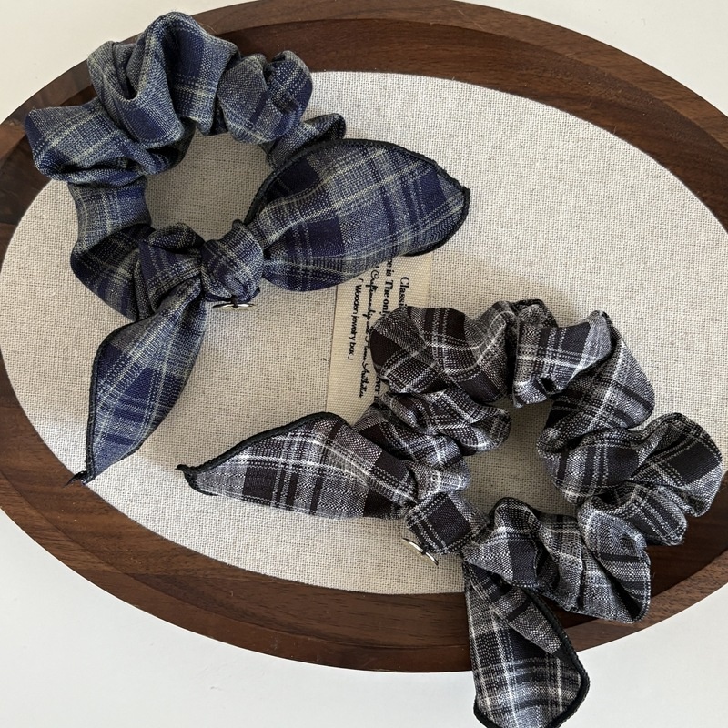 Women's Daily Cloth Bow Tie Hair Scrunchie Black Checkered Pattern