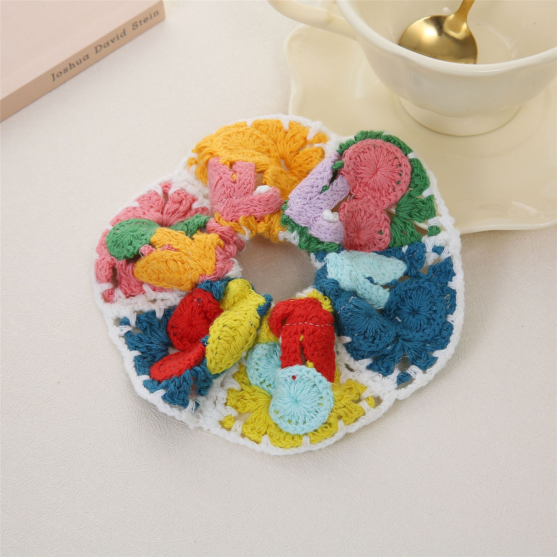 Women's Knitted Scrunchie Hair Tie Ponytail Holder Ditsy Floral Rose