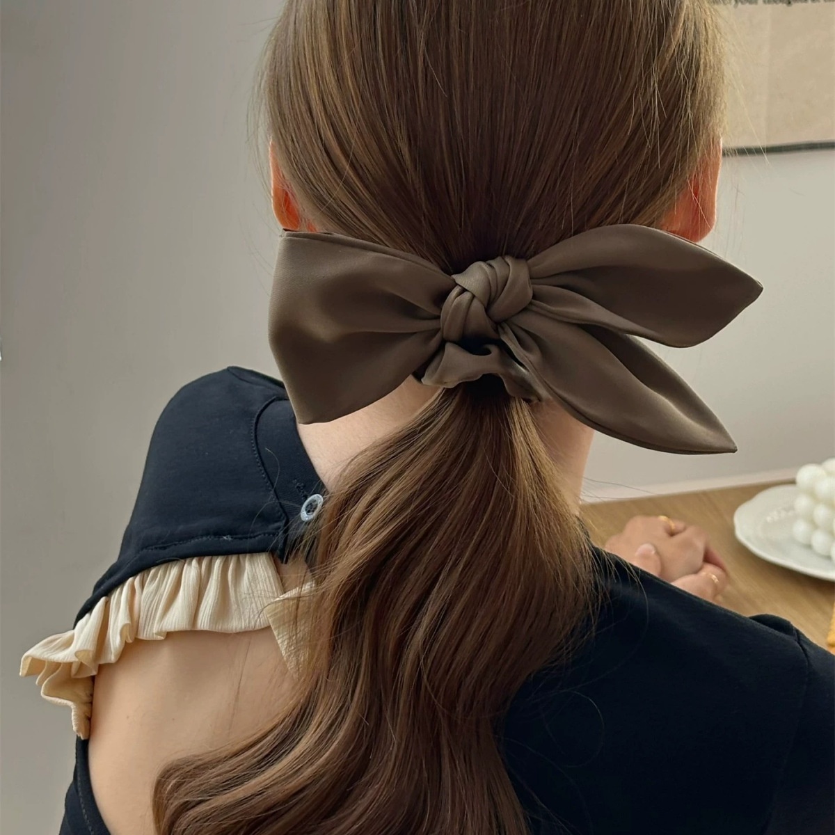 Women's French Satin Butterfly Knot Hair Ties Daily Wear Solid Color