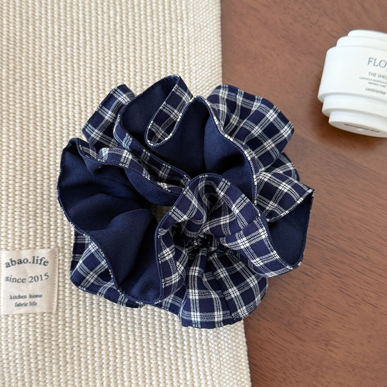 Women's Retro Cloth Flower Bud Hair Ties Double Layer Plaid Scrunchies