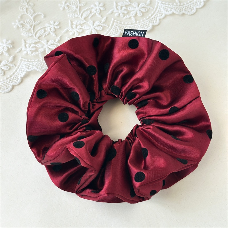 Women's Elegant Satin Polka Dot Hair Ties Stylish Flocking Bun Accessories