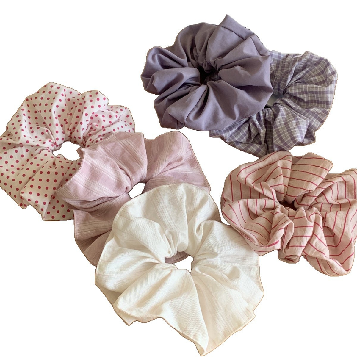 Women's Sweet Purple Plaid Cloth Hair Rope for Summer Bubble Braids