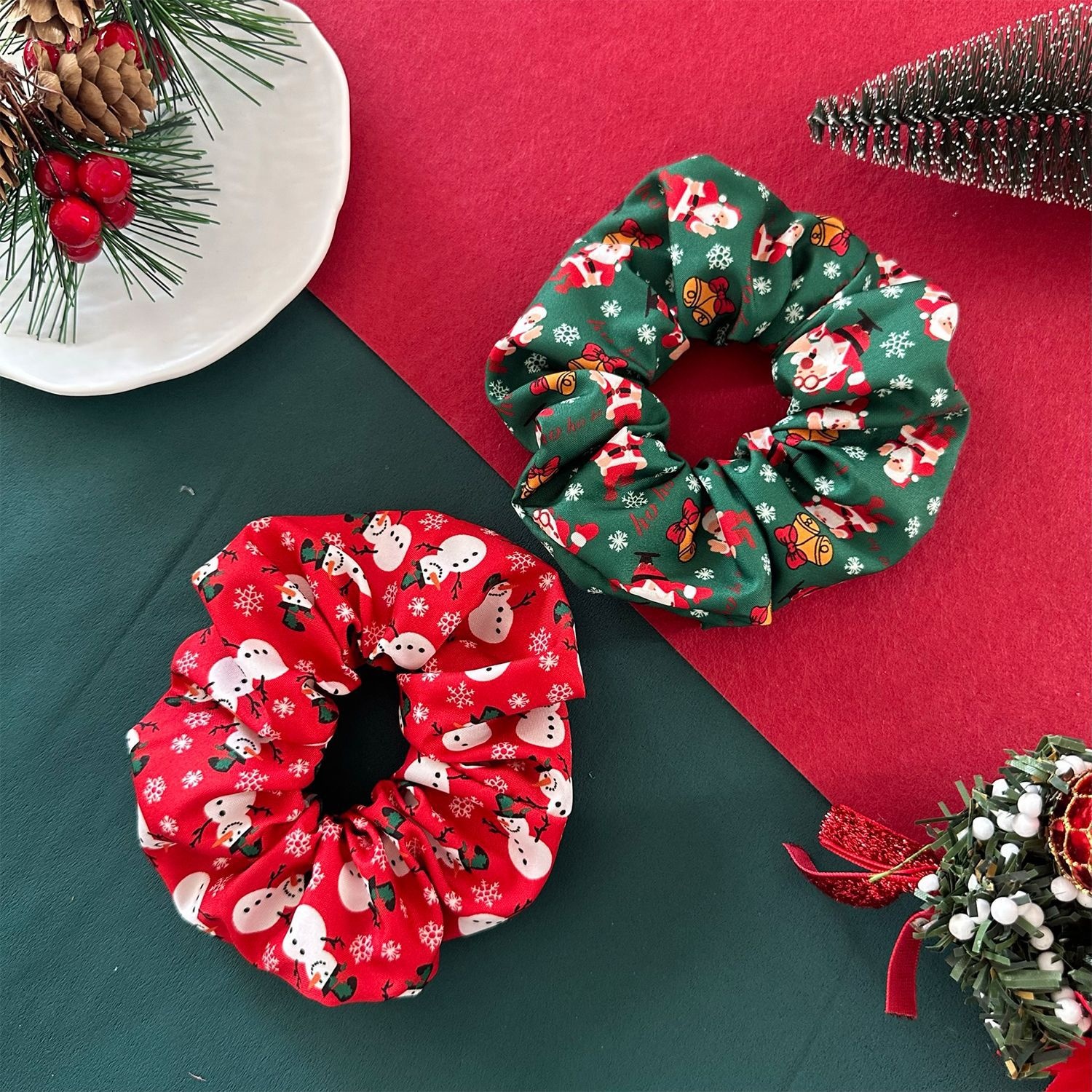 Women's Holiday Elastic Fabric Hair Bands Christmas Tree Snowman