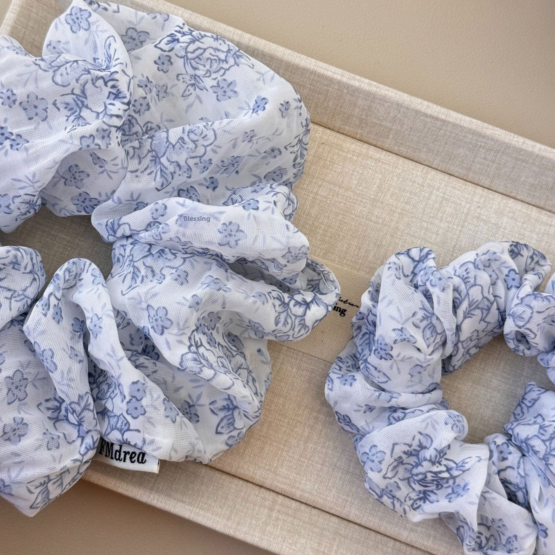 Women's Spring Retro Cloth Hair Tie Accessory Blue Ditsy Floral