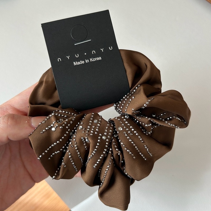 Women's Sparkly Rhinestone French Style Autumn Cloth Hair Tie Black