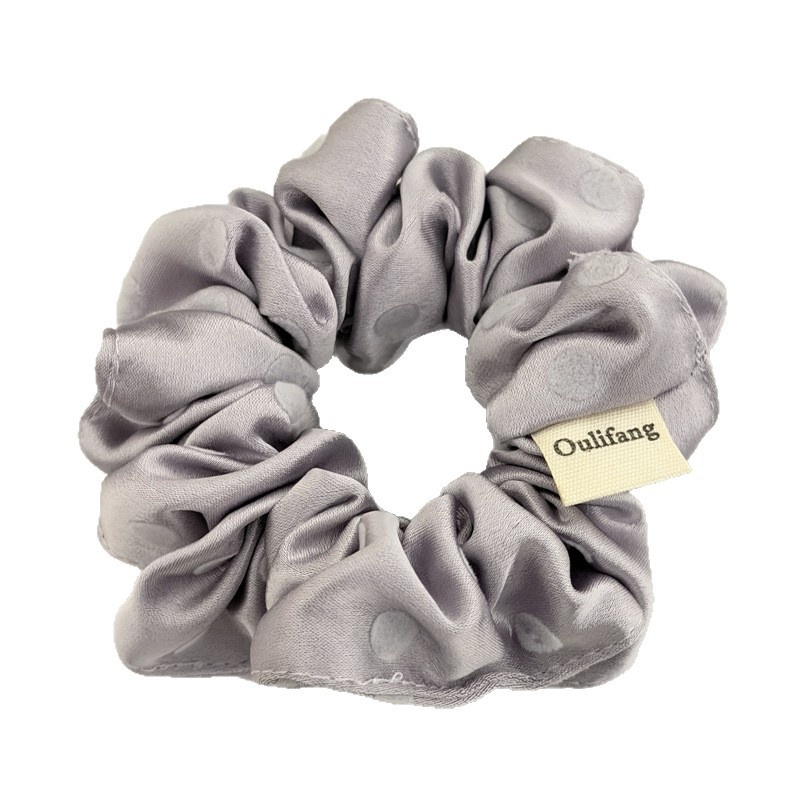 Women's Spring Soft Cloth Hair Tie Rubber Band Black Polka Dots