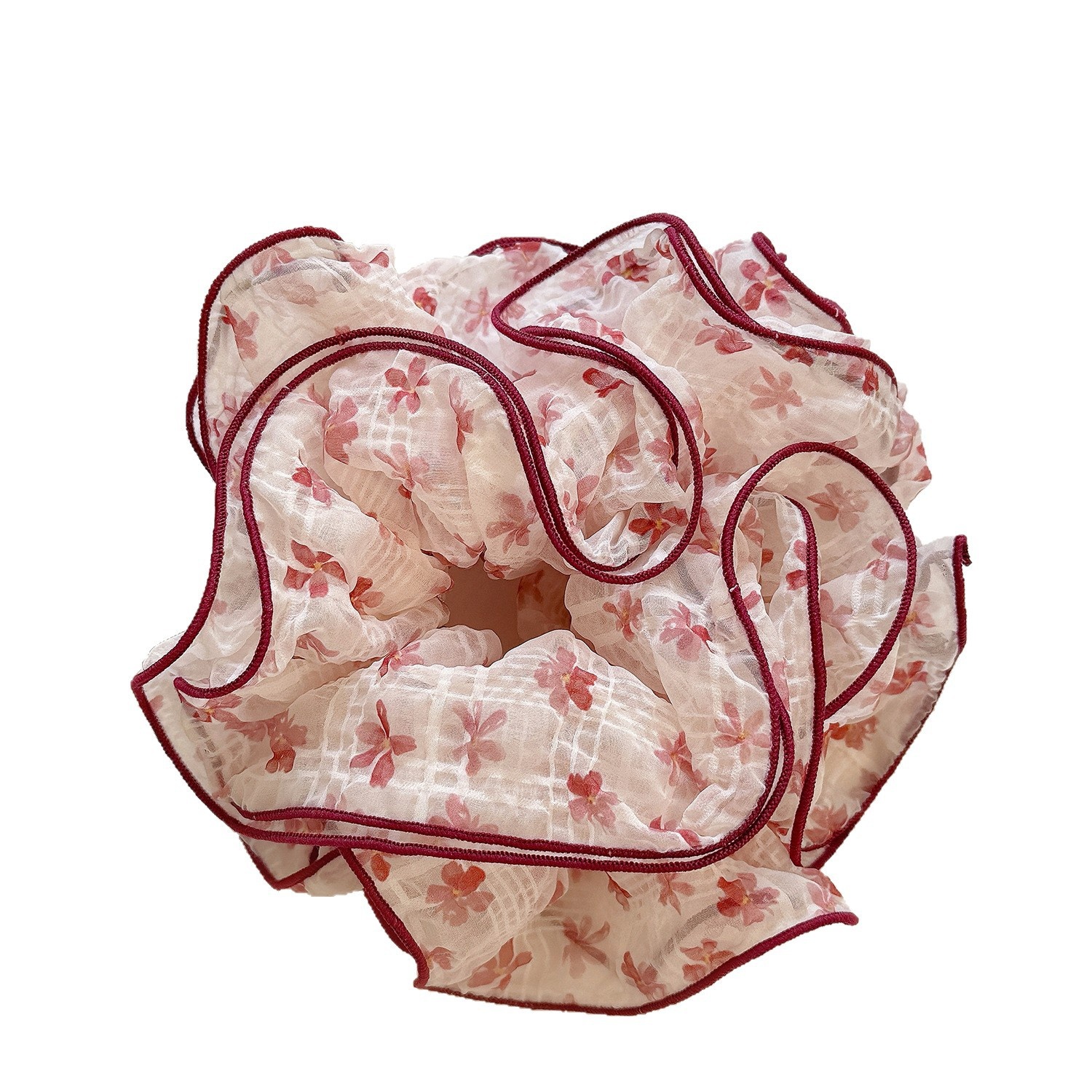 Women's Summer Gauze Scrunchie Hair Tie Pink Cherry Ditsy Floral