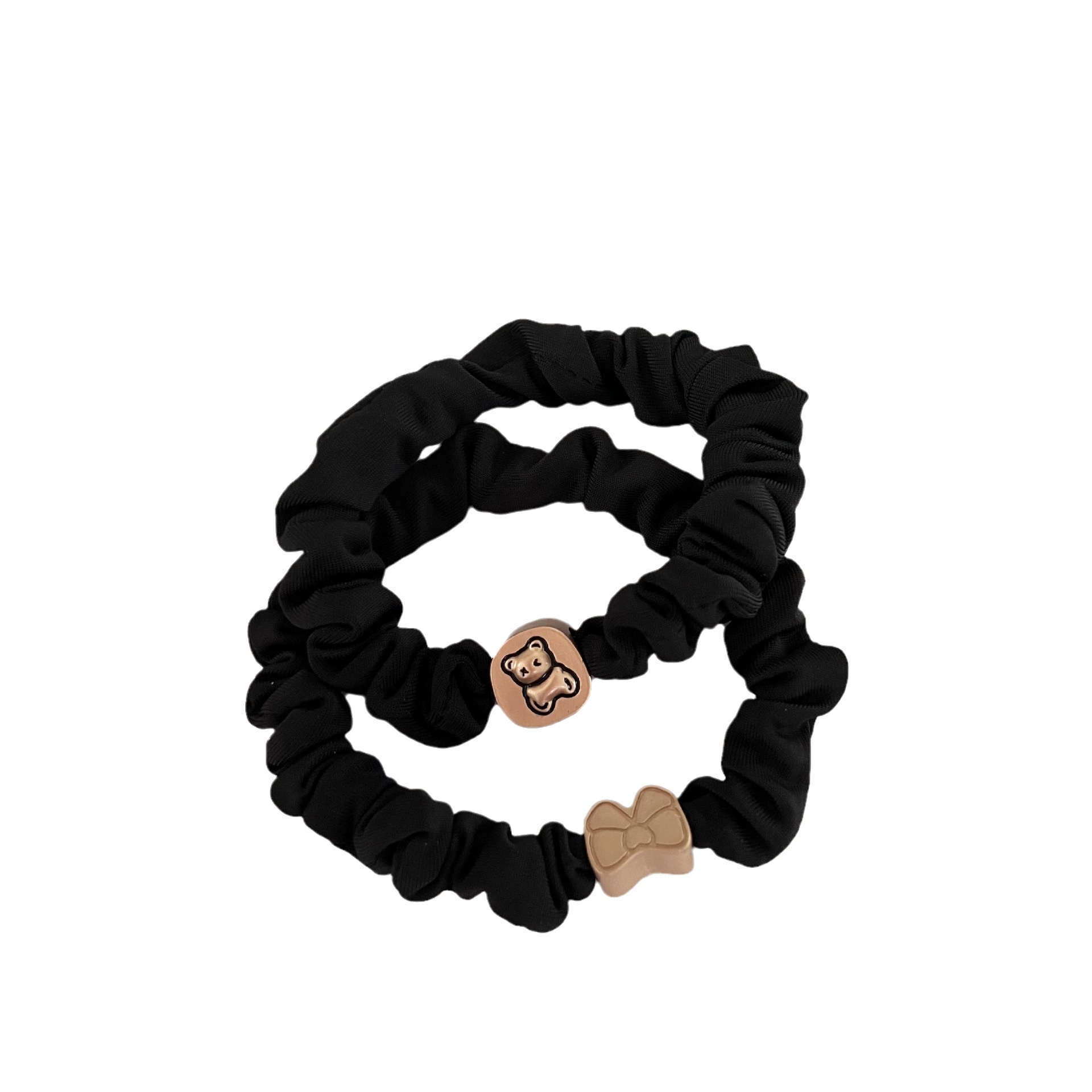 Women's Elastic Cloth Ponytail Hair Tie Set Black Bear Rabbit Bow Pattern