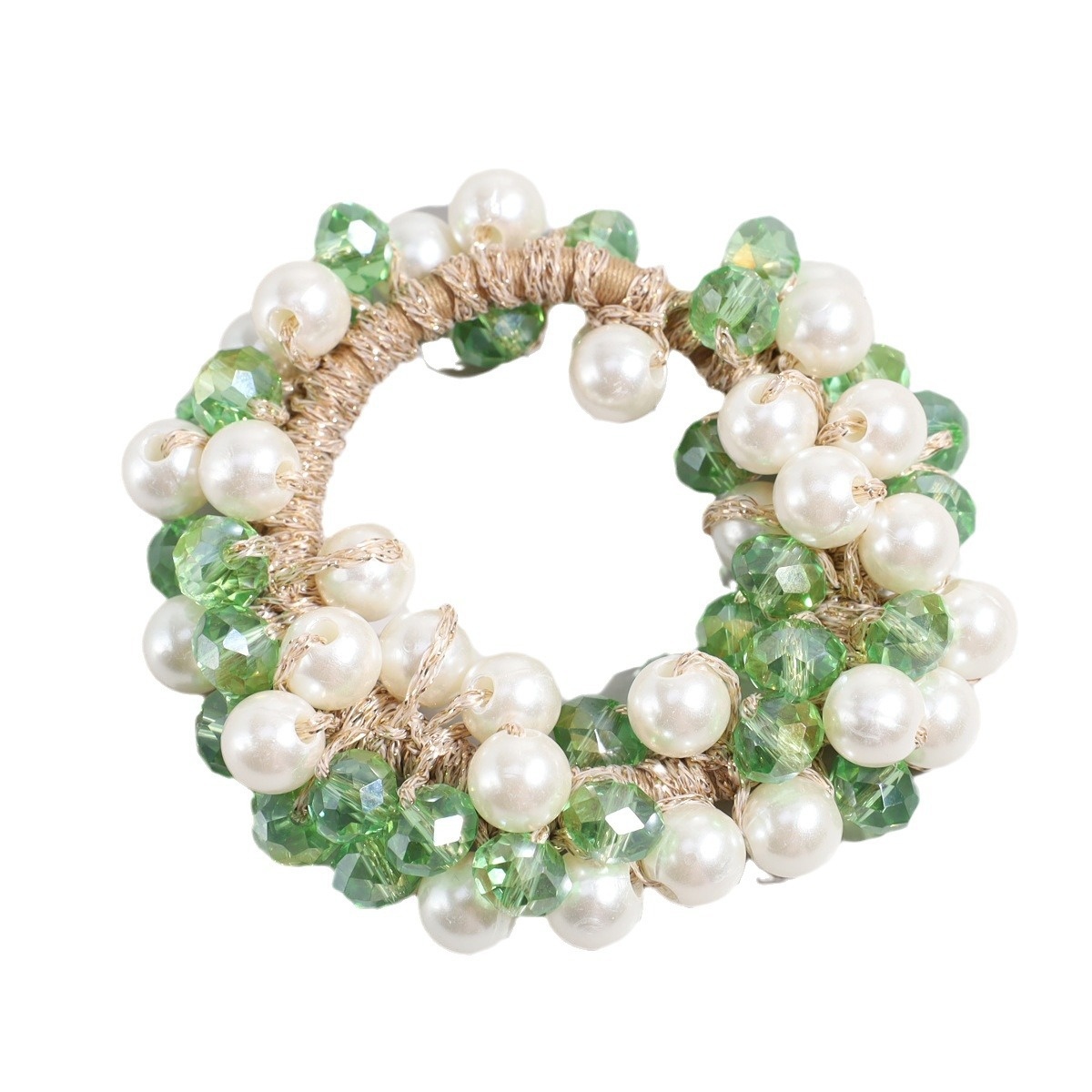 Women's Crystal Pearl Elastic Bun Hairband Brown White Pink Green