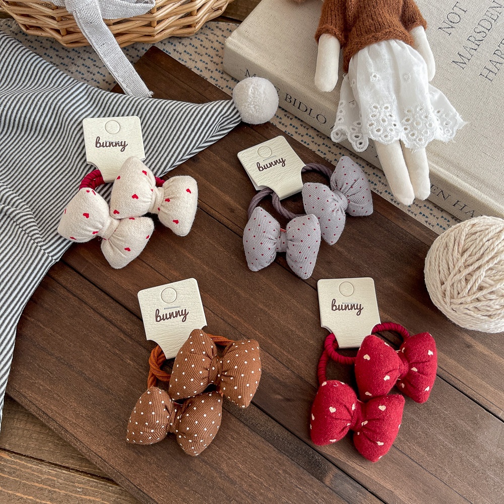 Girls Non-Damaging Cotton Hair Ties Cute Polka Dot Heart Bow Accessories