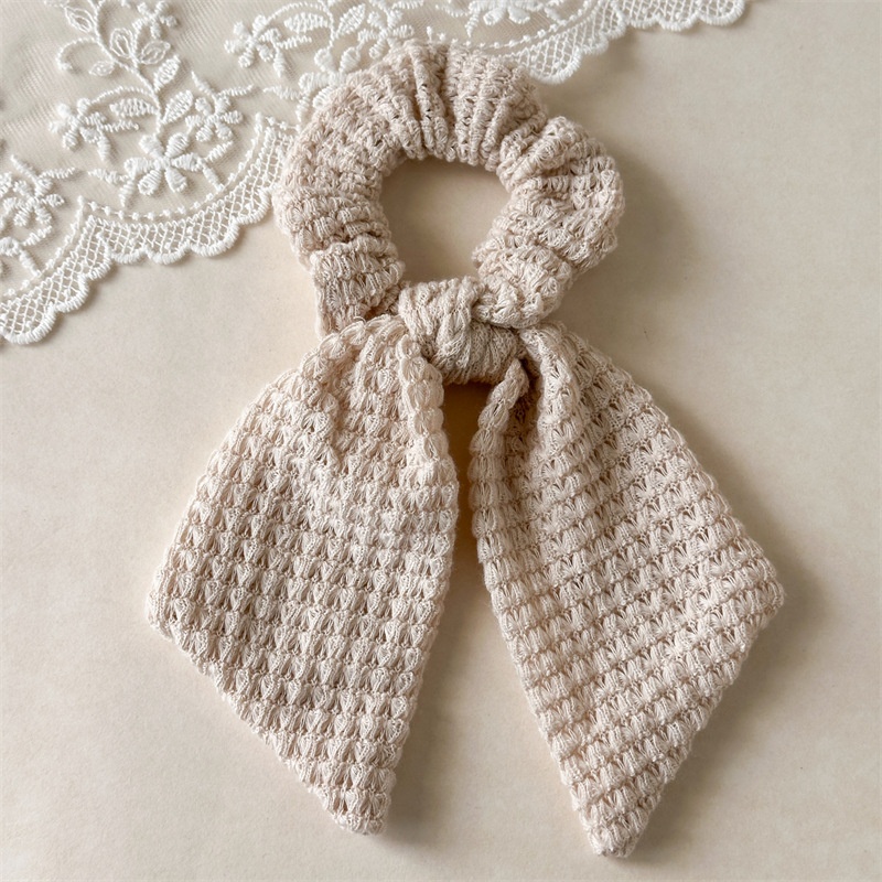 Women's Handmade Knitted Bow Hair Ties Simple Fresh Solid Polyester Bands